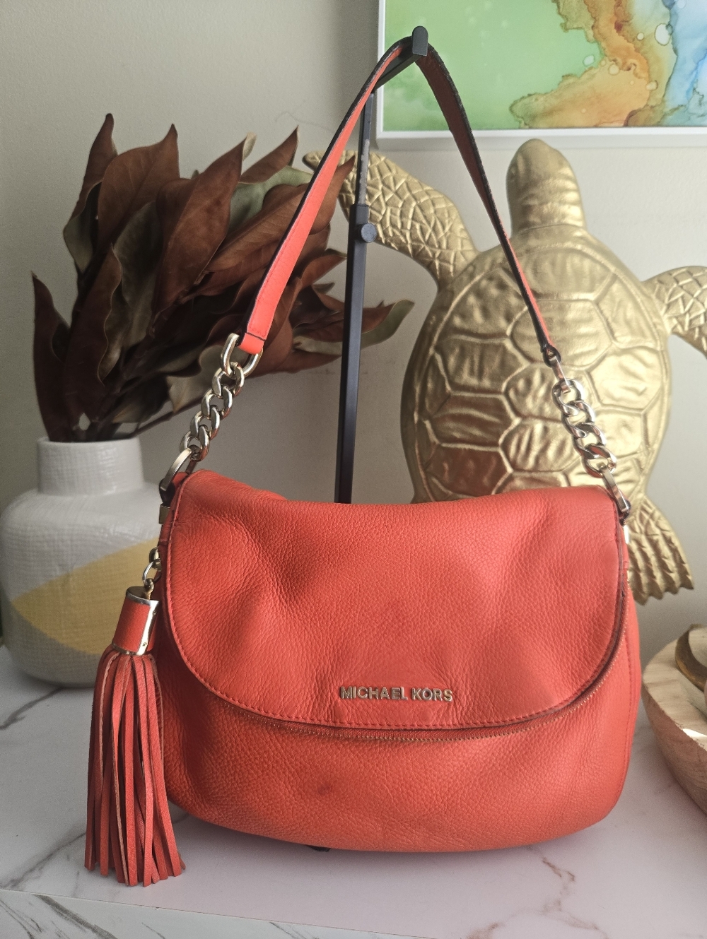 GUC Michael Kors Orange Leather Shoulder Bag with Tassel
